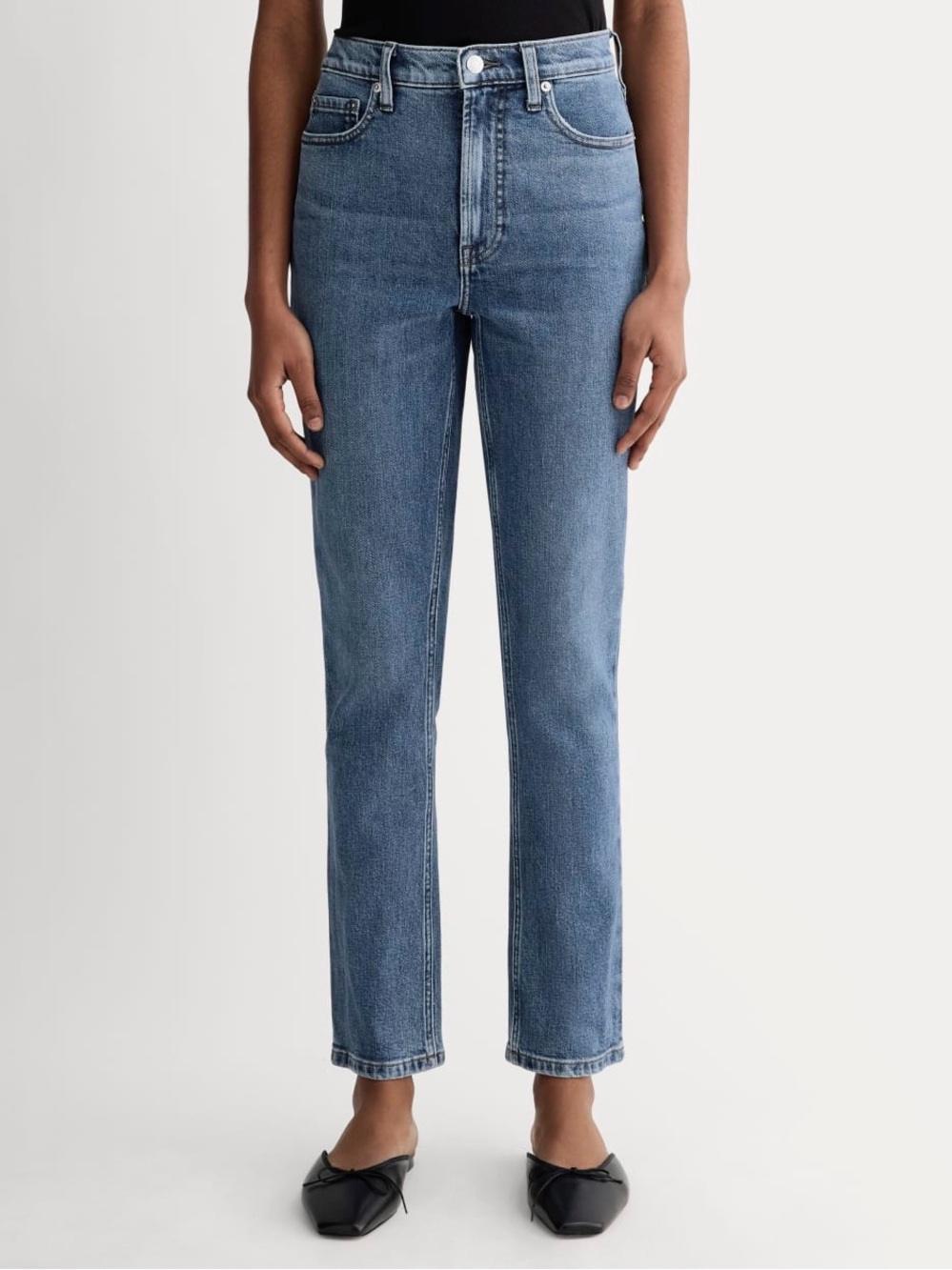 Everlane Medium Wash Denim The Cheeky Crop Jean Straight Leg High Rise Jeans